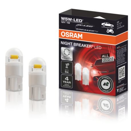 OSRAM NIGHT BREAKER W5W LED Bulbs: Road Approved, Bright 12V Pair